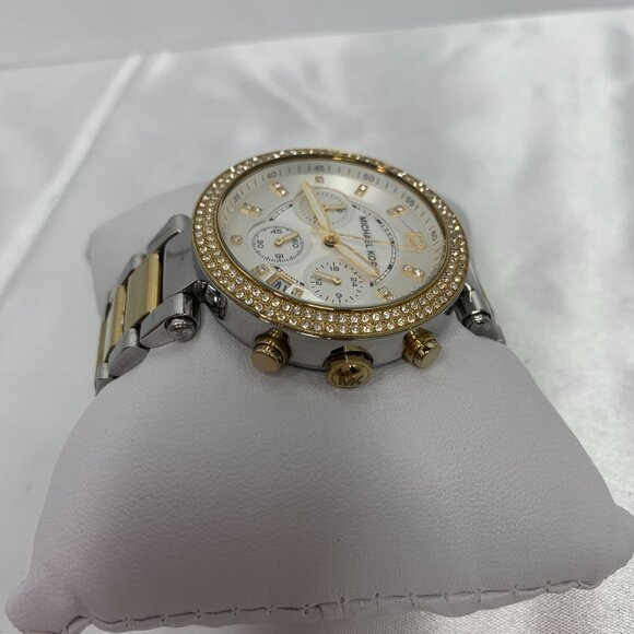 Michael Kors Womens Parker Analogue Watch Gold-Tone Crystal-Accented Stainless S - Picture 4 of 11